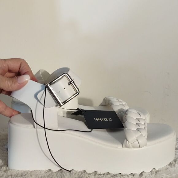 Forever 21 White Braided Wedge Sandals - Picture 1 of 7